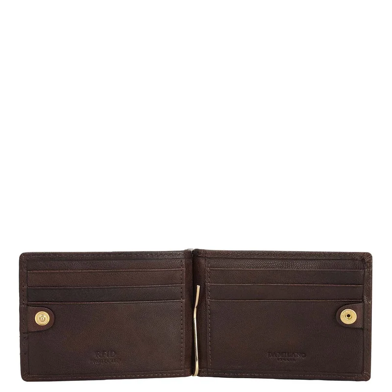 Da Milano brown Elephant Pattern Leather Money Clip - Brown for Men | Best Price UAE