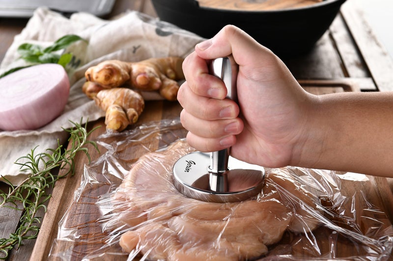 Gerior Meat Pounder Tenderizer - Solid Cast Stainless Steel Round Chicken Flattener Tool - Dishwasher Safe - Image 2