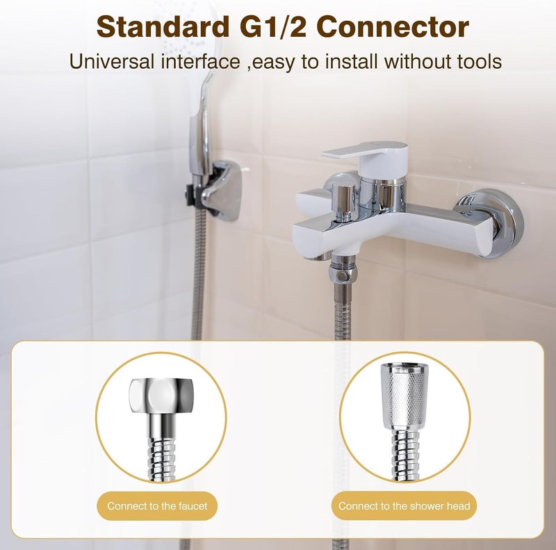 Shower Hose,1.5m(59") Stainless Steel Anti-Kink Shower Hose Standard G1/2 All Brass Connectors, Premium Stainless Steel Replacement Hose (Silver) - Image 5