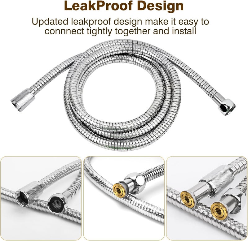 Shower Hose,1.5m(59") Stainless Steel Anti-Kink Shower Hose Standard G1/2 All Brass Connectors, Premium Stainless Steel Replacement Hose (Silver) - Image 3