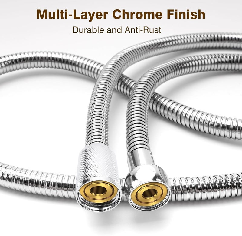 Shower Hose,1.5m(59") Stainless Steel Anti-Kink Shower Hose Standard G1/2 All Brass Connectors, Premium Stainless Steel Replacement Hose (Silver) - Image 2
