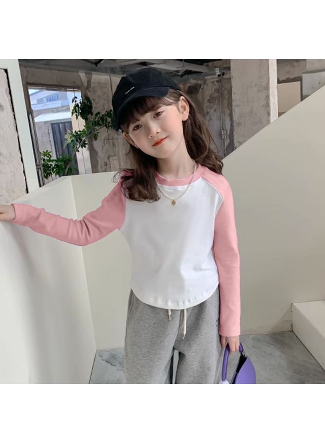 Girl's Autumn Arc Pure Cotton Long Sleeve Base Shirt Cartoon Anime Boy's Trendy Fashion Top Color Block T-shirt