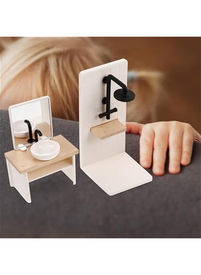 8pcs Dollhouse Bathroom Set: 1 12 Scale Dollhouse Toilet Bathtub Basin Wooden Bathroom Cabinet with Sink Miniature Furniture for Doll Bathroom Accessories