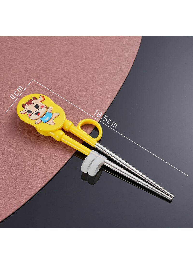 1 x 5 pcs Kids Training Chopsticks Cartoon 304 Stainless Steel Yellow calf 