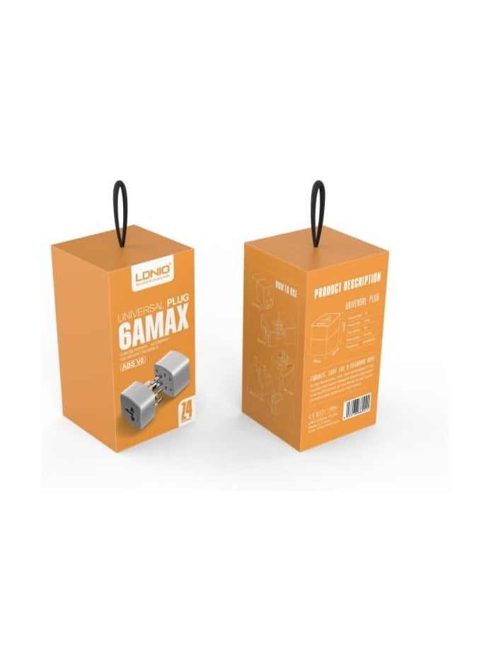 Ldnio Z4 محول قابس عالمي ABS VO مع دبوس UK/EU/US/AU ومقبس عالمي (6A) - أبيض - Image 3