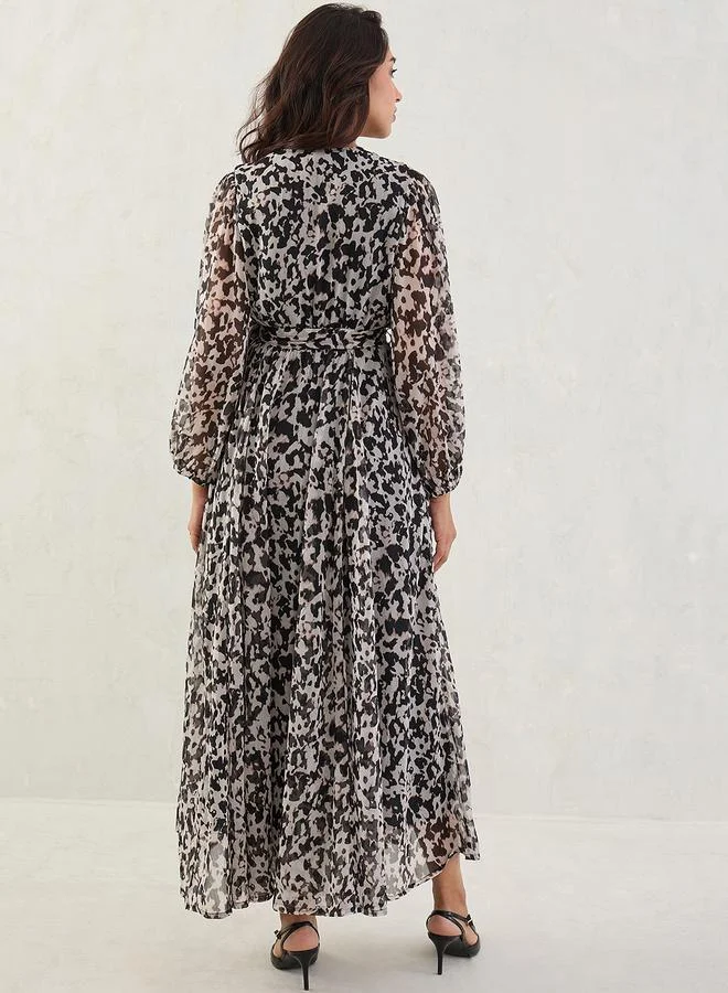 Femmella  Black Abstract Print Wrap Maxi Dress for Women | Best Price UAE