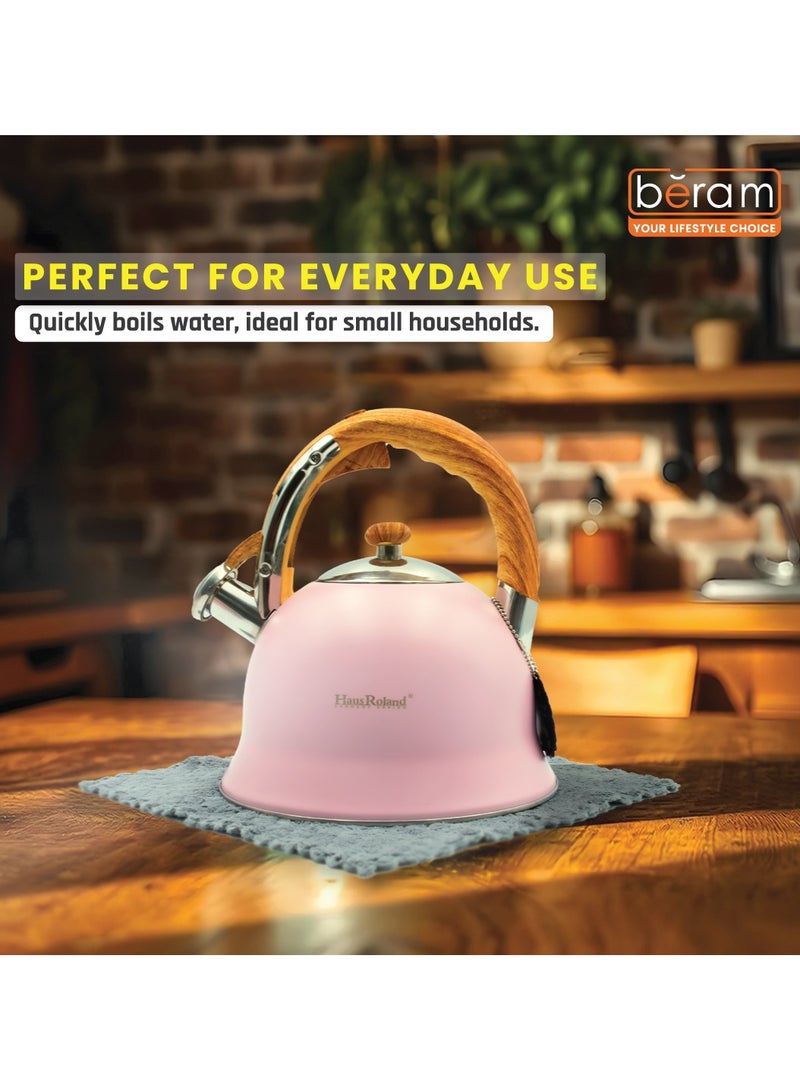 هوسرولاند غلاية شاي صافرة، مقابض خشبية، سعة 3 لتر، ستانلس ستيل، قاع مسطح، للكهرباء والغاز والحث الحراري ومواقد الإشعاع وإبريق الشاي سريع الغليان وأدوات المطبخ - Image 3