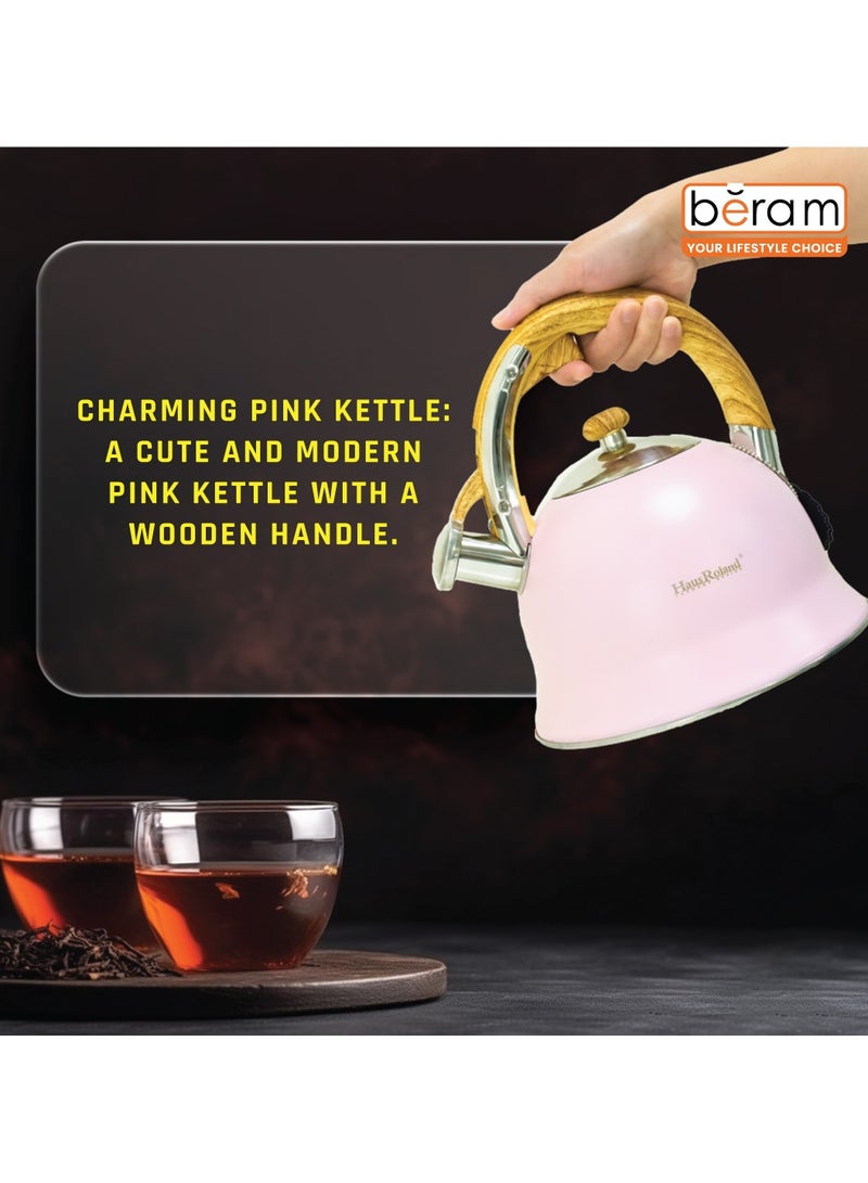 هوسرولاند غلاية شاي صافرة، مقابض خشبية، سعة 3 لتر، ستانلس ستيل، قاع مسطح، للكهرباء والغاز والحث الحراري ومواقد الإشعاع وإبريق الشاي سريع الغليان وأدوات المطبخ - Image 5