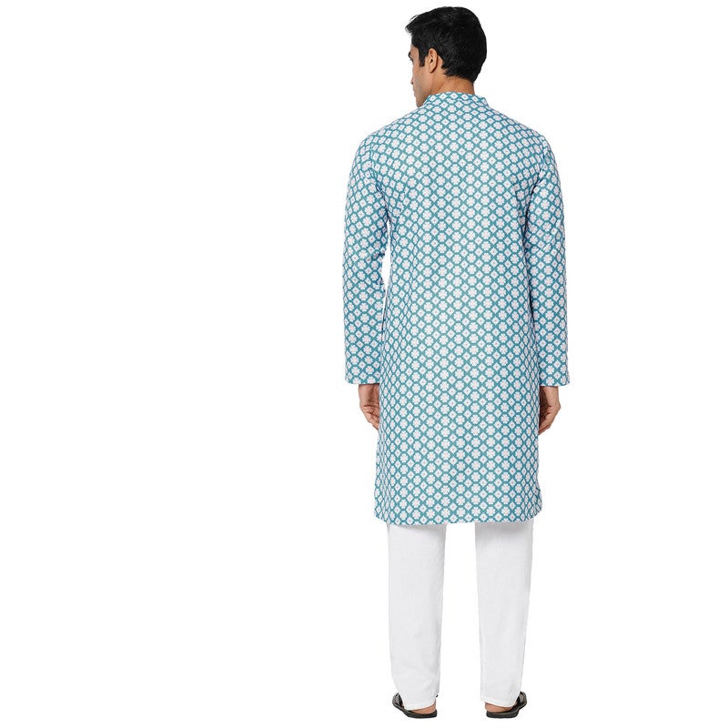 ARCHATTIRE Men’s Blue Polycotton Printed Kurta for Men - Image 2