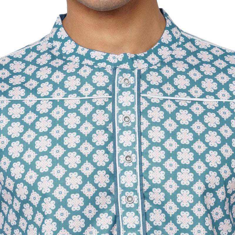 ARCHATTIRE Men’s Blue Polycotton Printed Kurta for Men - Image 3