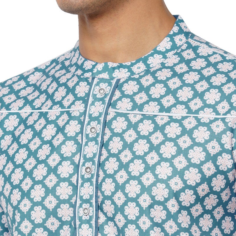 ARCHATTIRE Men’s Blue Polycotton Printed Kurta for Men - Image 4