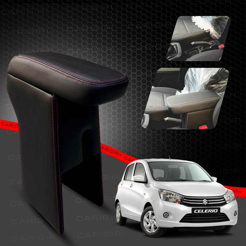 Carigiri Premium Finish Car Armrest with Storage Box And High Density Moulded Foam For Maruti Suzuki Celerio (Models-2014-2020) (Black With Red Double Stitching,Nappa Leatherette) - Image 2