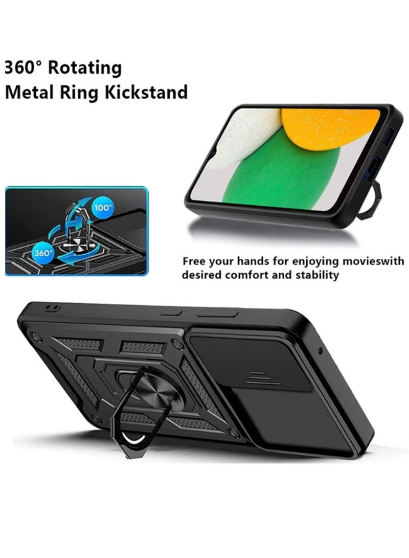 لـ Honor X8c 4G غطاء الحالة ، غطاء عدسة الكاميرا الشريحة ، حامل الحلقة المغناطيسية كيكستاند حالة هاتف واقية لـ Honor X8c 4G ، أسود. - Image 3