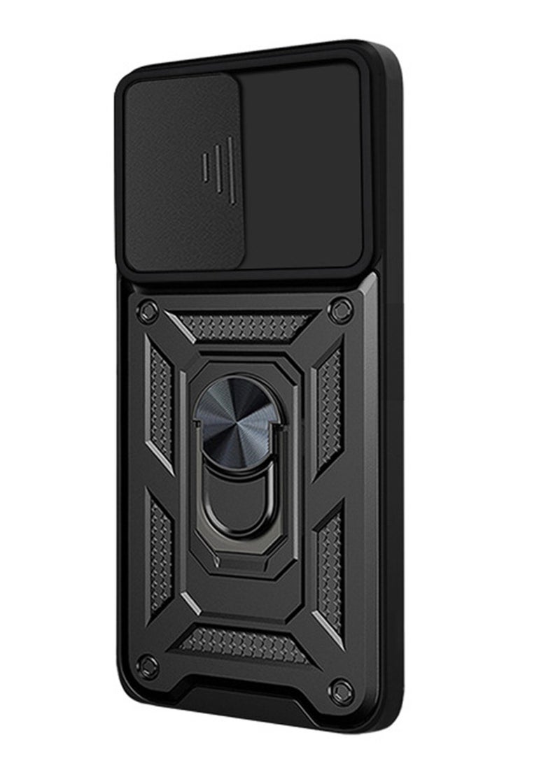 لـ Honor X8c 4G غطاء الحالة ، غطاء عدسة الكاميرا الشريحة ، حامل الحلقة المغناطيسية كيكستاند حالة هاتف واقية لـ Honor X8c 4G ، أسود. - Image 4