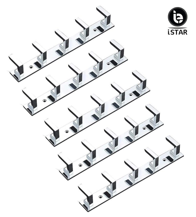 iSTAR 5 Pin Bathroom Cloth Hooks Hanger Door Wall Bedroom Bathroom Robe Hooks Rail for Hanging Keys,Clothes,Towel Steel Hook (Pack of 5, Silver) - Image 2