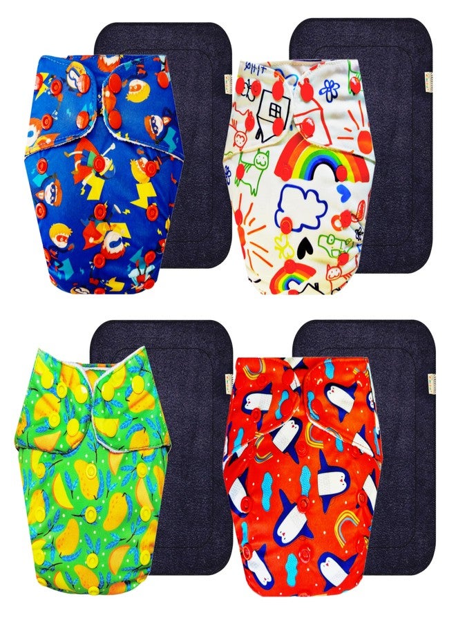 Dumbledo Premium Cloth Diaper with Black Insert (Pack of 4) | Soft & Gentle | Breathable | Quick Dry | Worry-Free Diapering | 3 Months - 3 Years | Unisex Baby - Image 1