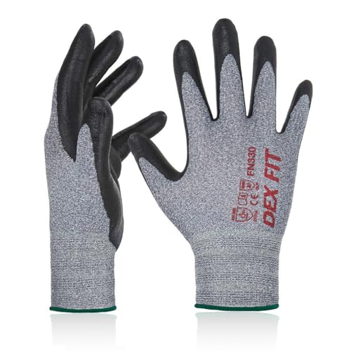 DEX FIT Nitrile Work Gloves FN330 1 Pair 3DComfort Stretchy Fit Firm Grip Thin Lightweight TouchScreen Compatible Durable Breathable Cool Machine Washable Grey M 8