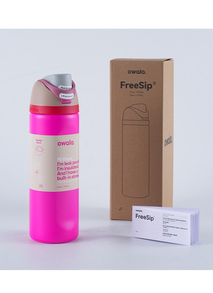 Owala - FreeSip Insulated Stainless Steel Water Bottle with Straw for Sports and Travel, BPA-Free, 24-Ounce, Pink - Image 1