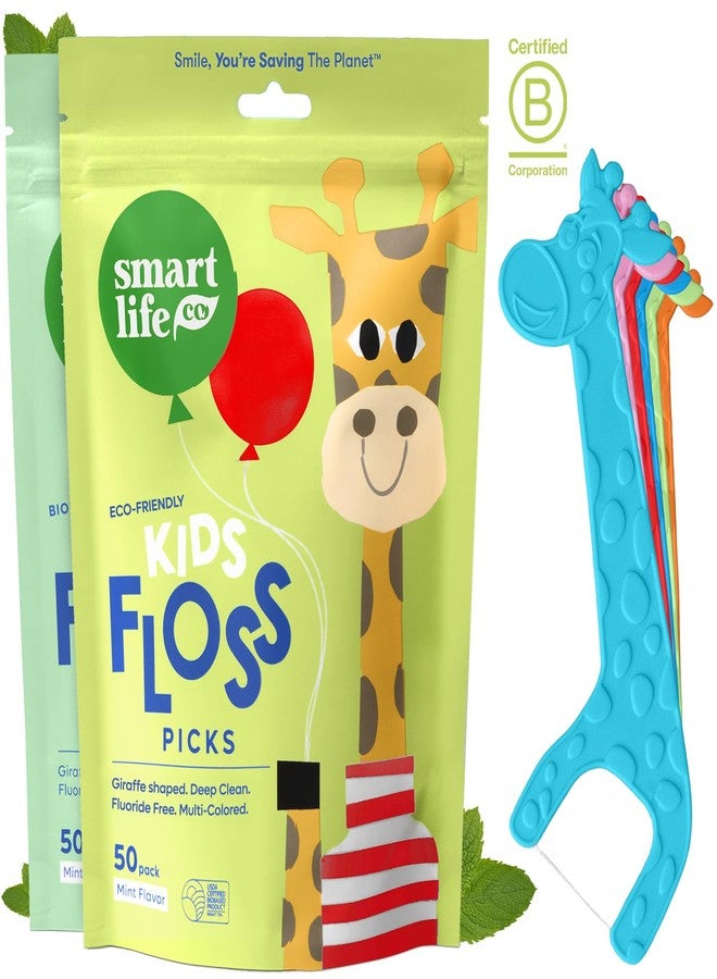SmartLifeco Eco-Friendly Kids Flossers (100ct - The Original Straw Wheat Dental Floss Picks for Children, Fluoride & PFA Free, Toothpick Flossing Sticks for Toddlers Teeth, No Shred Thread, Mint - Image 1