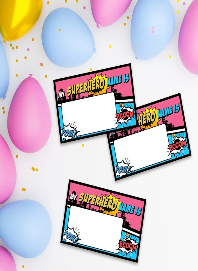 UBLURO What is Your Superhero Name Game - Superhero birthday party game, Superhero Birthday Party Sign for Girls, Kids Superhero Activity Decoration Supplies(1 Superhero Theme Sign and 30 Name Tag Stickers) - Image 3