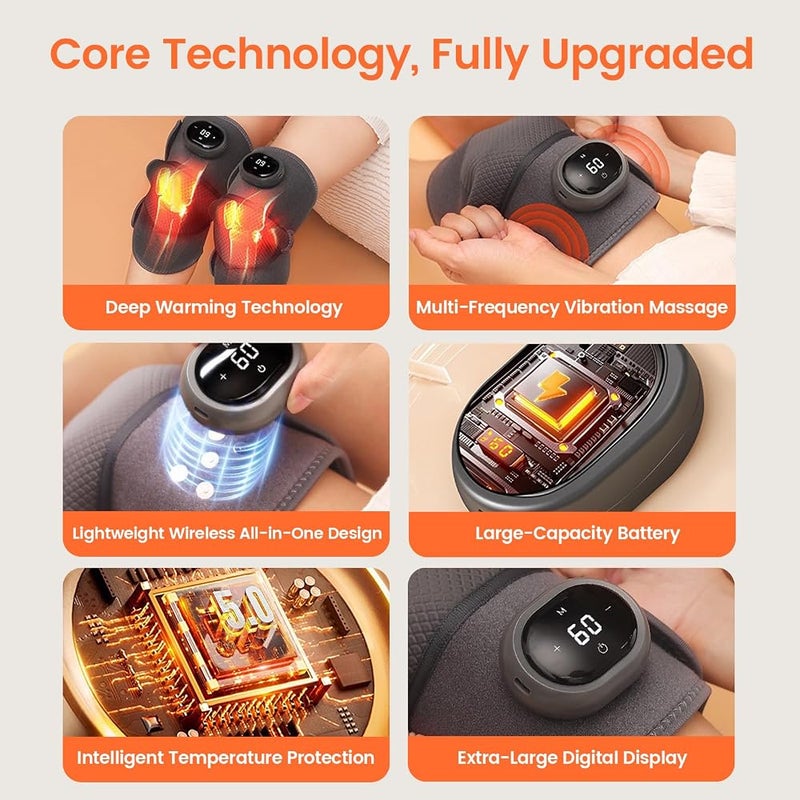 AMINAC Cordless Knee Massager with Heat and Vibration, Heated Knee Brace for Arthritis Pain Relief, Rechargeable Heating Pad Wrap for Knee Shoulder Elbow Joint, Gifts for Men and Women - Image 1