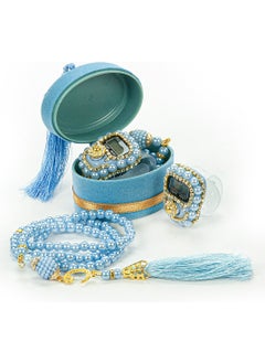 İhvan Online Ihvan Online Velvet Boxed Zikirmatik and Pearl Prayer Beads Mevlid Gift Set Blue  - Image 1