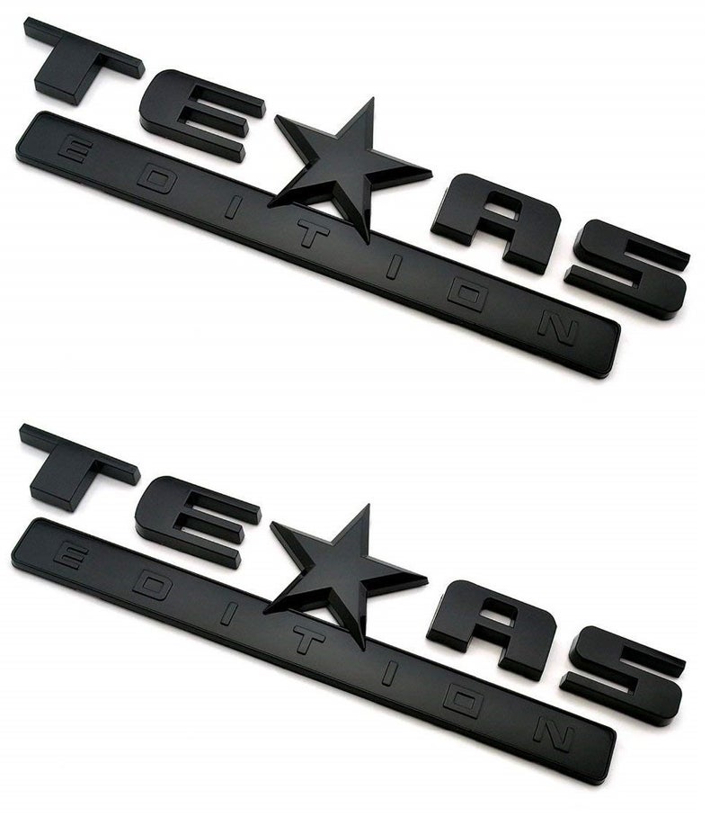 Muzzys Set of Two Texas Edition Gloss Blacked Out 3M Stick On Emblem Badge FITS GMC Sierra Chevy Silverado Suburban Tahoe Ford F150 Dodge Ram Nissan Titan Truck