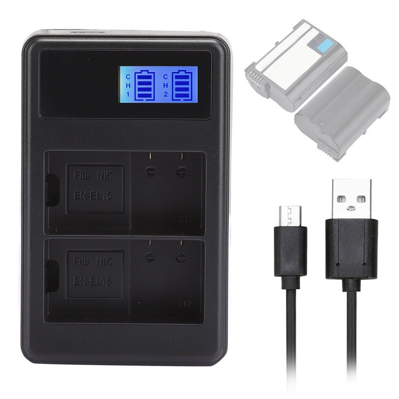 SEIVI EN EL15

Portable Camera Battery Charger Charging LCD Electric Quantity Display Dual Slot for Nikon V1 D500 D600 D610 D750 D800 D7000 - Image 2