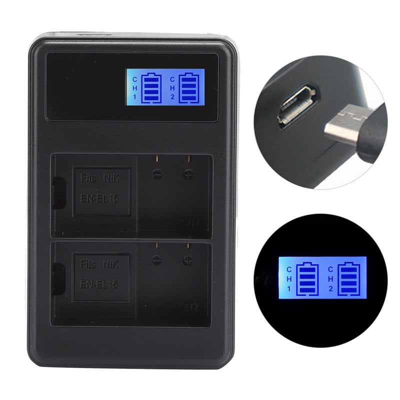 SEIVI EN EL15

Portable Camera Battery Charger Charging LCD Electric Quantity Display Dual Slot for Nikon V1 D500 D600 D610 D750 D800 D7000 - Image 5