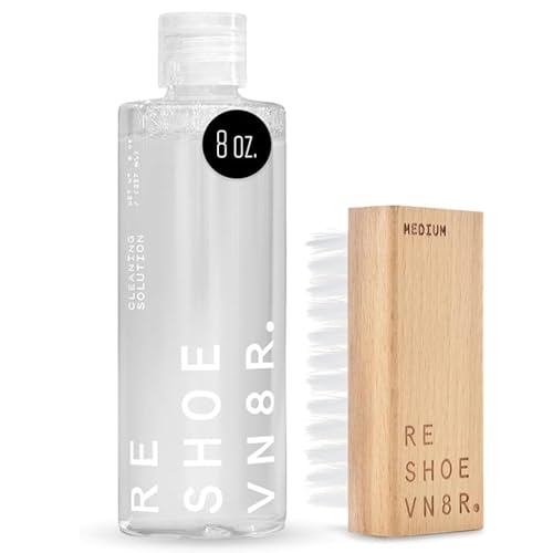 RESHOEVN8R Shoe Cleaner, Refresh Shoe Cleaning Kit - Premium Sneaker Cleaner for Suede Canvas Leather Mesh Knit Nubuck Shoes - 8oz Cleaning Solution & & All Purpose Medium Bristle Brush Set - Image 1