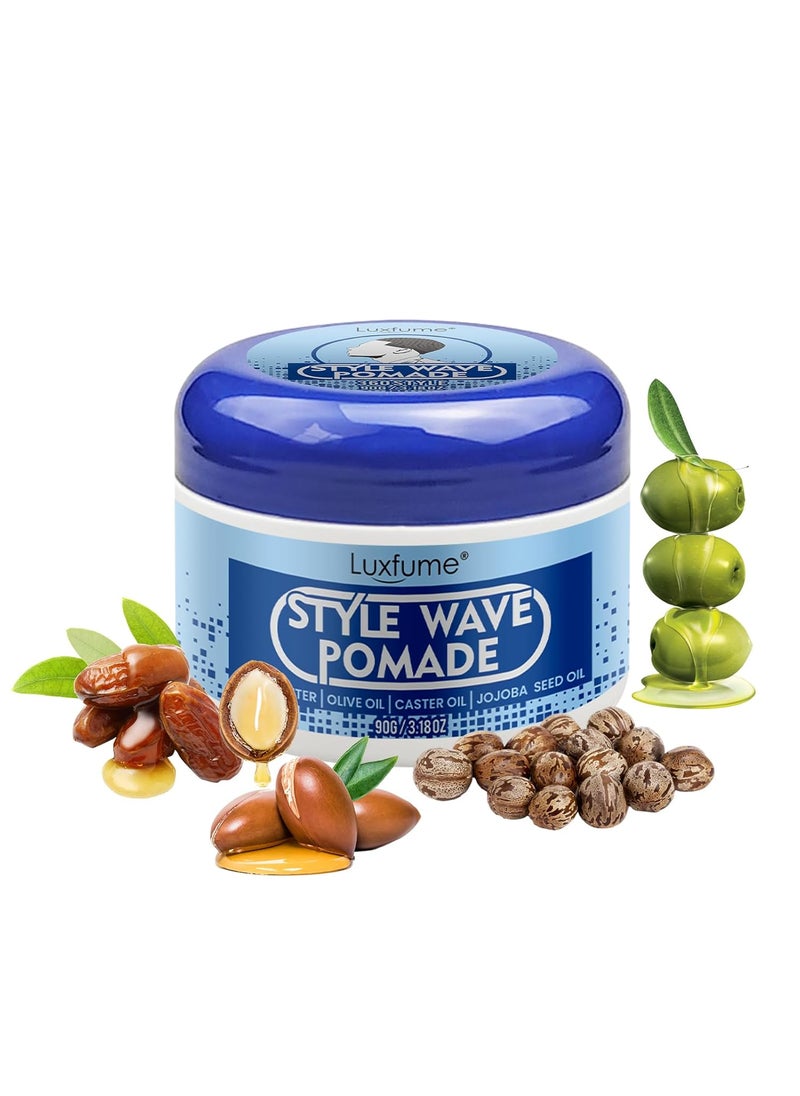 Luxfume Pomade for Men 360 Wave Training and Wolfing Grease Natural Wave Butter Cream with Shea Butter and Jojoba Seed Oil for Layered Waves Moisture Control and Silky Shine 
