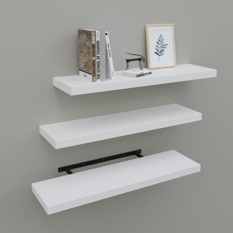 Upassion Floating Shelves for Wall Set of 3, 24" White Wall Shelves for Home Decor, Frame Display White Floating Shelf for Living Room, Bedroom, Bathroom, Kitchen - Image 1