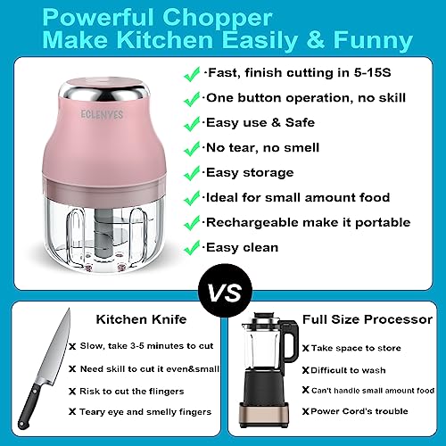 ECLENYES Vegetable Chopper, Electric Garlic Chopper, 250ML USB Rechargeable Mini Blender, Powerful Small Food Processor, Blender to Vegetable, Wireless Food Cutter for Ginger, Chili, Fruit, Meat, etc（Pink） - Image 5
