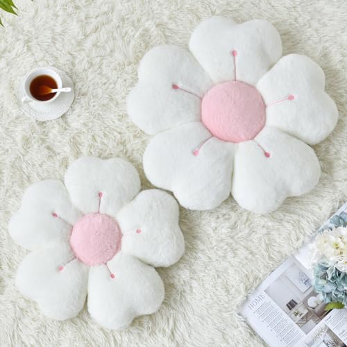Ddliury Flower Pillow, Flower Shaped Pillow Decorative Throw Pillows for Bed Couch, Cute Daisy Pillow Dorm Decor Floor Seating Cushion (White, 15 Inches) - Image 2