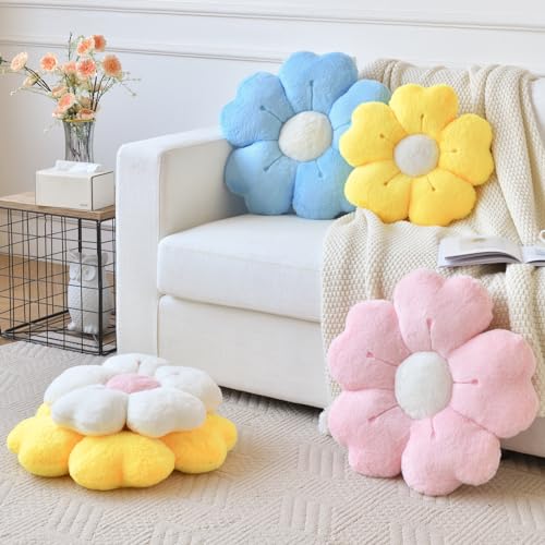 Ddliury Flower Pillow, Flower Shaped Pillow Decorative Throw Pillows for Bed Couch, Cute Daisy Pillow Dorm Decor Floor Seating Cushion (White, 15 Inches) - Image 5