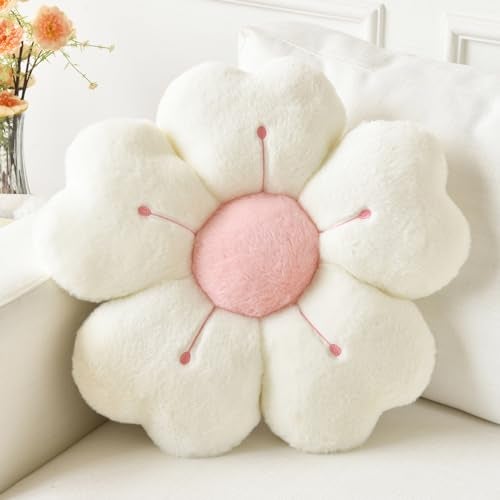 Ddliury Flower Pillow, Flower Shaped Pillow Decorative Throw Pillows for Bed Couch, Cute Daisy Pillow Dorm Decor Floor Seating Cushion (White, 15 Inches) - Image 1