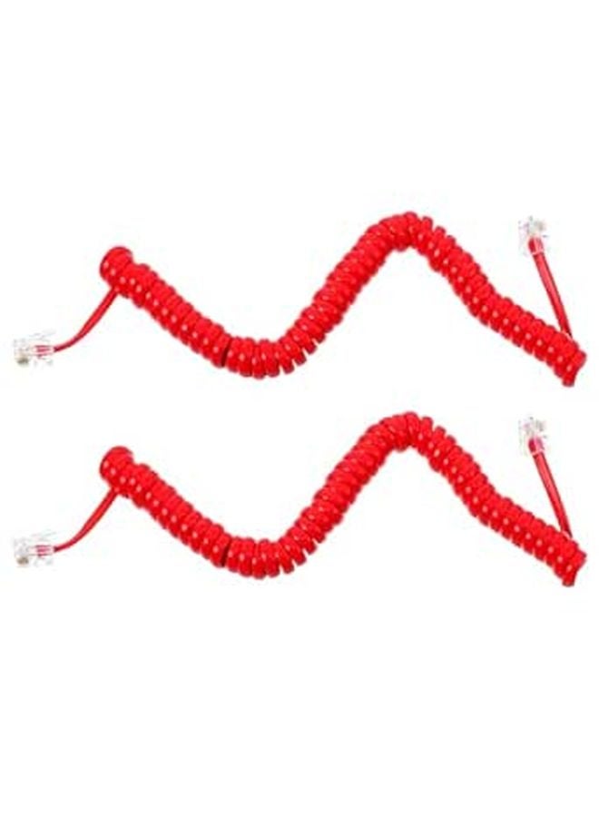 Red Coiled Telephone Cord for Landline Receiver 2 Pack Spiral Phone Cable - Image 1