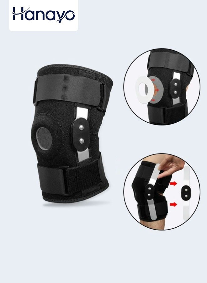 Hanayo Knee Brace Knee Support for Knee Pain Relief  Adjustable Knee Support for Men and Women with Side Stabilisers Bandage Knee with Velcro Fastening and Patella Opening Knee Brace for Sports and Everyday Use(Black) - Image 1