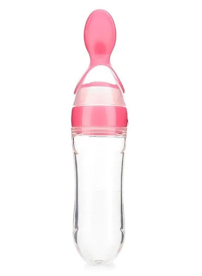 Profiklen ProfiKID Baby Squeezy Food Grade Silicone Bottle with Soft Silicon | Spoon | CeralacFeeder | Rice Paste Milk Food_Feeder 90 ML (Squeezy - Pink) (Pack of 1) - Image 1