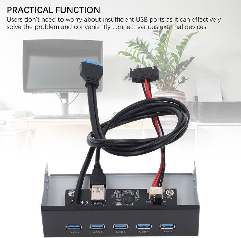 5.25 Inch Front Panel USB Hub, USB 3.2 GEN1 x 5, GL3510 Main Control, 5Gbps Interface Speed, for 8 10 2003, for OS X, for Linux - Image 3