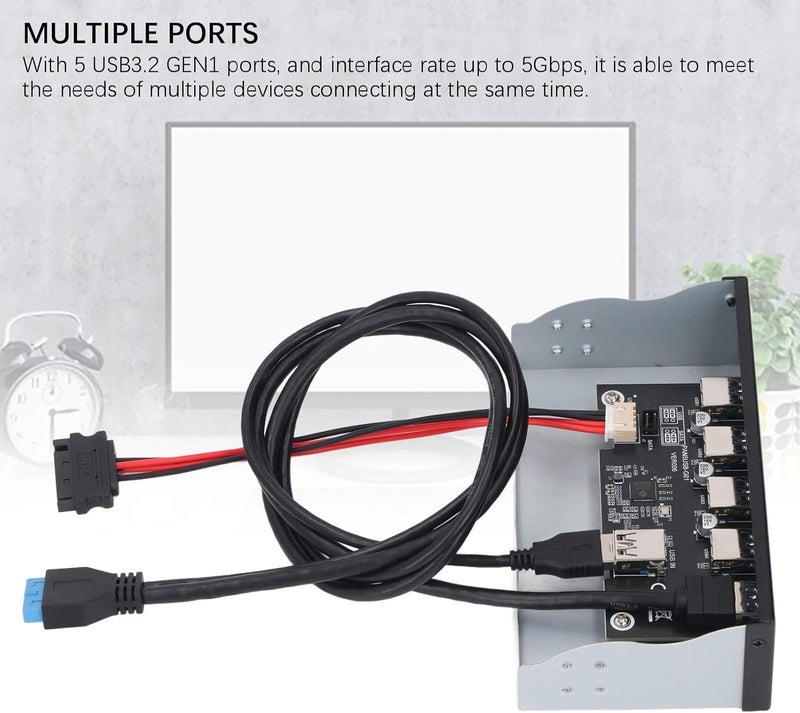 5.25 Inch Front Panel USB Hub, USB 3.2 GEN1 x 5, GL3510 Main Control, 5Gbps Interface Speed, for 8 10 2003, for OS X, for Linux - Image 2