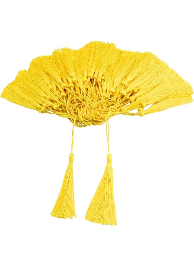 Generic - 100 Pieces Light Yellow Color 13cm/5-Inch Silky Handmade Soft Tassels Floss Bookmark Tassels with 2-Inch Cord Loop for Jewelry Making, DIY Projects, Bookmarks - Image 1
