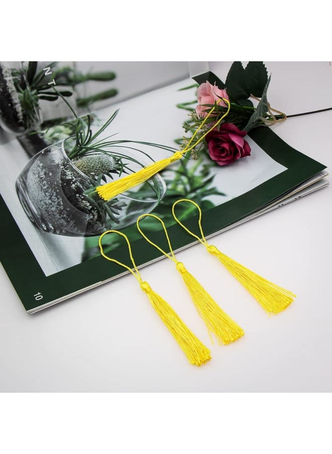 Generic - 100 Pieces Light Yellow Color 13cm/5-Inch Silky Handmade Soft Tassels Floss Bookmark Tassels with 2-Inch Cord Loop for Jewelry Making, DIY Projects, Bookmarks - Image 1