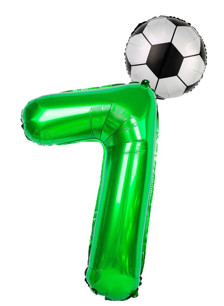 DecoLoral DECOR ME Football  Soccer Birthday Party Decorations Soccer Ball Number Balloon Soccer foil Balloon Green Balloon for Soccer Themed Celebration No 7 - Image 1