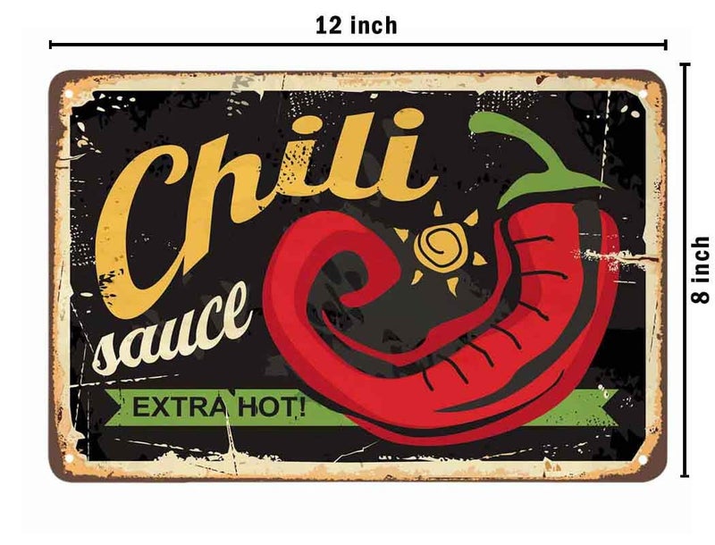 AOYEGO Chili Sauce Poster Tin Sign,Extra Hot Chili Vintage Metal Tin Signs for Cafes Bars Pubs Shop Wall Decorative Funny Retro Signs for Men Women 8x12 Inch - Image 2