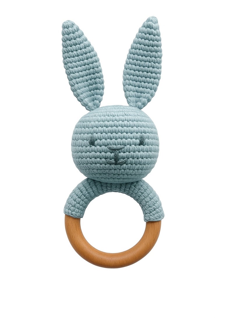 ميلدا خشخيشة كروشيه يدوية الصنع للأطفال - عضاضة خشبية - ألعاب تعليمية لحديثي الولادة- ازرق - Image 2