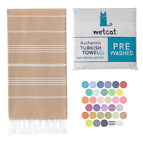 WETCAT Turkish Beach Towel Oversized 38x71 100 Turkish Cotton Made in Turkey  Sand Free Extra Large Ultra Soft Quick Drying Compact  Lightweight for Travel  Tawny Brown