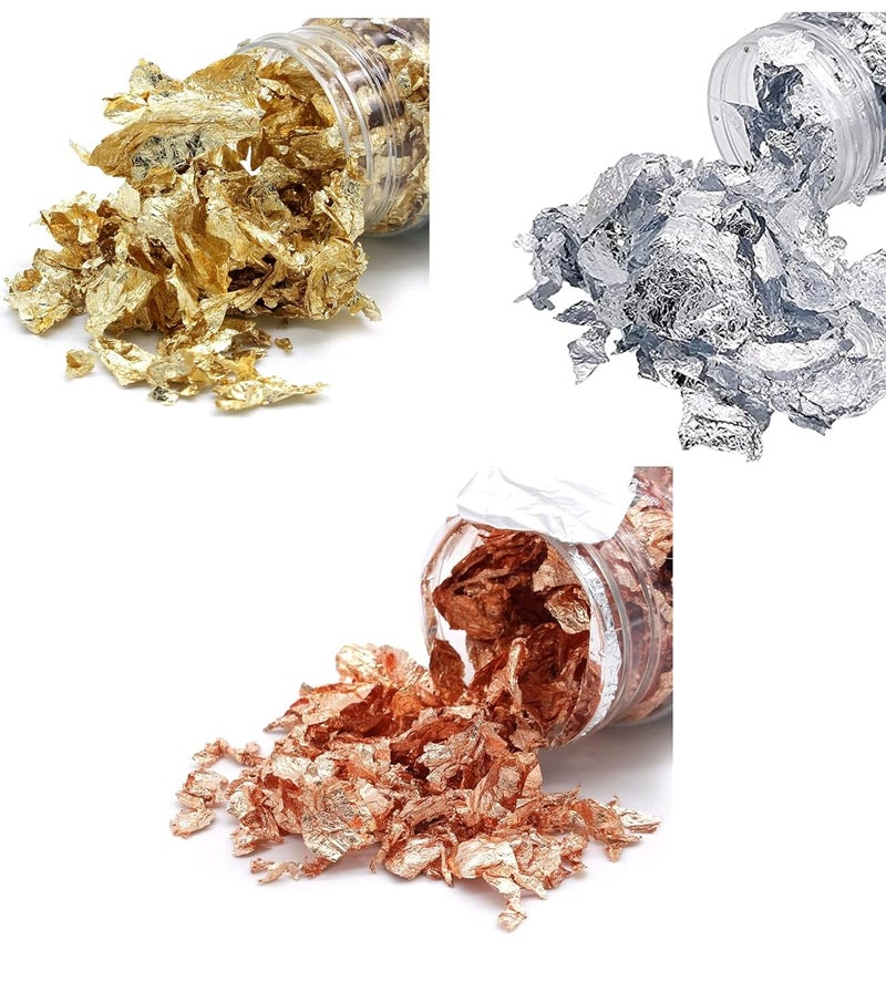 Imprint IMPRINT Gilding Flakes Gold Silver Rose Gold Medium Size Bottles Set Glittery Flakes for Resin Art Nail Art and Mostly Use in Different Decorative Pieces  - Image 1