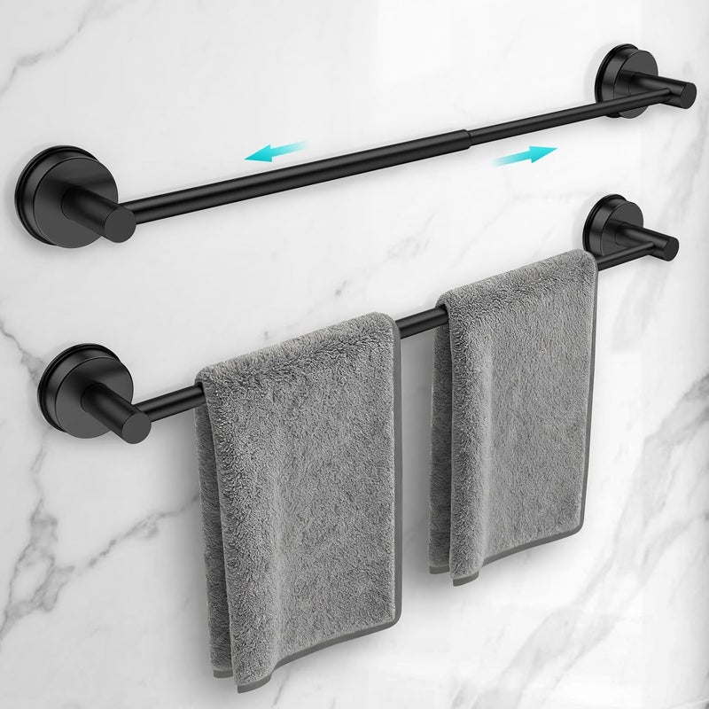 WingWider Adjustable Suction Cup Towel Bar for Bathroom Wall,14.6Inch~24 Inch Towel Racks for Bathroom,Stainless Steel Bath Towel Holder for Shower,2 Pack(Matte Black) - Image 1