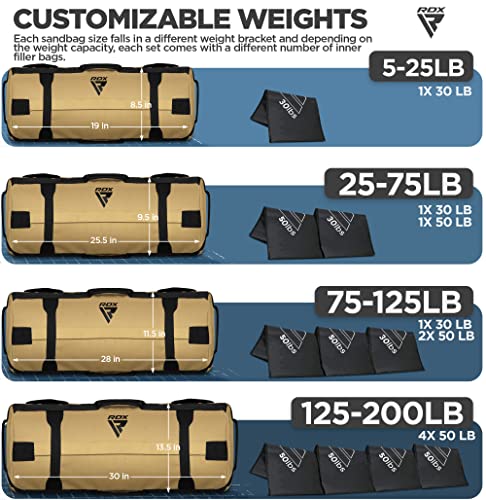 RDX Sandbag for Fitness Weights Training, Unfilled Power Bags with Handles, 5-200 LBs Adjustable Weighted Slam Bag for Strength Powerlifting Running Heavy Workout Home Gym Exercise, Sold AS UNFILLED - Image 4
